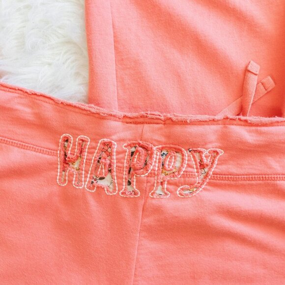 Soma WKND Pants SzXL Coral 100% Cotton Happy Floral Quote Wide Leg Cropped Boho - Picture 6 of 6